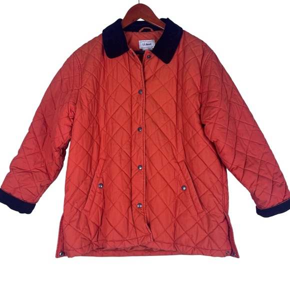 Vintage LL Bean Quilted Barn Jacket Women Medium Pumpkin Spice Orange Chore Coat - Picture 1 of 13